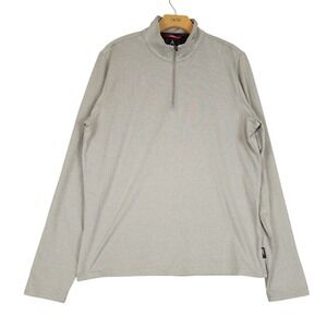 Gerry Mens Quarter Zip‎ Pullover Beige Tan Micro Stripe Long Sleeve Shirt Size M